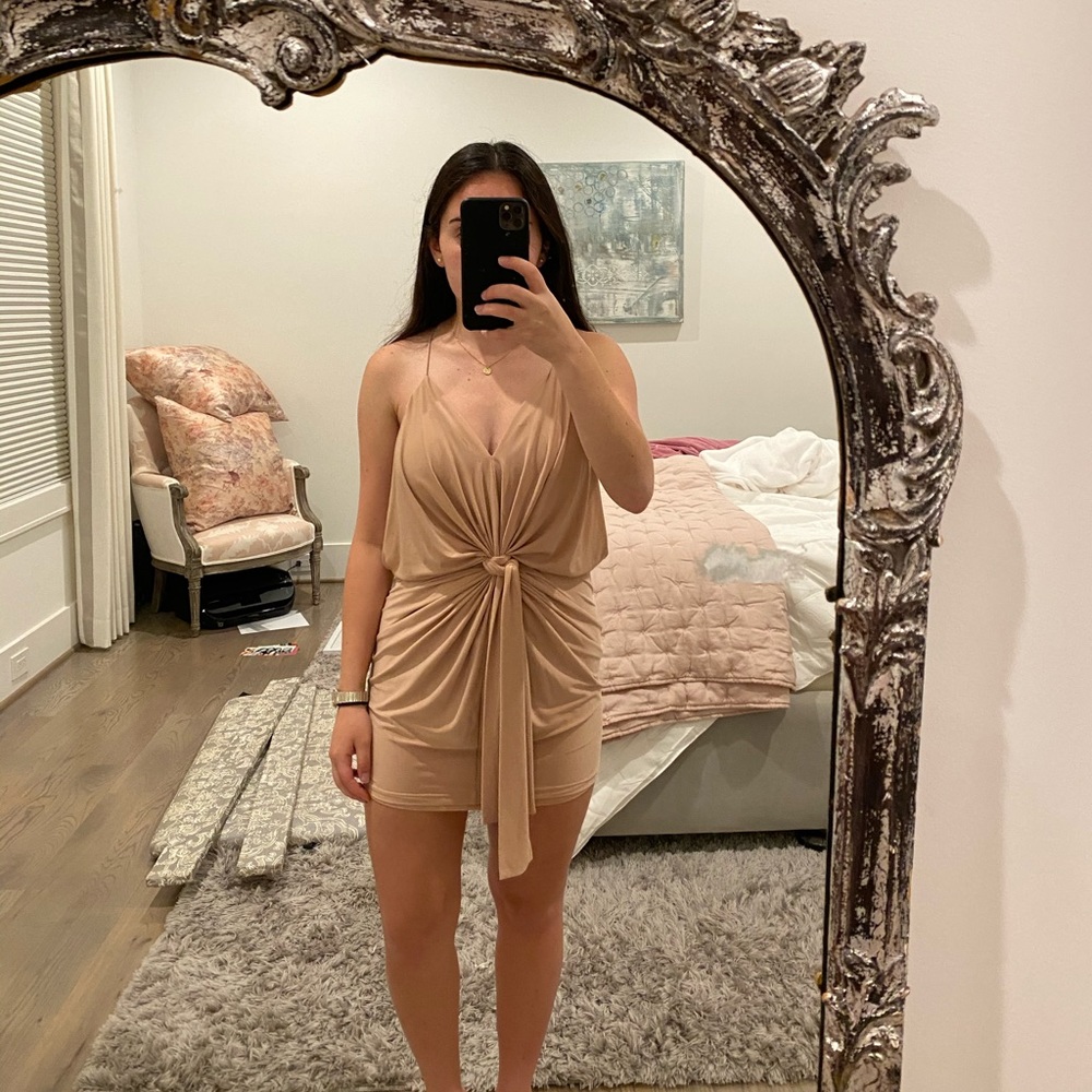 Misa Domino Mini Tan Dress